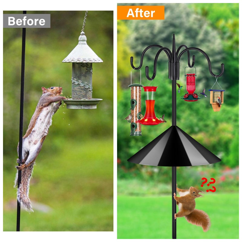 FEED GARDEN 4-Hook Squirrel-Proof Bird Feeder Pole - 92" Heavy-Duty Shepherd's Hook with 5-Prong Base & 19" Baffle for Multiple Feeders & Plants - Image 5
