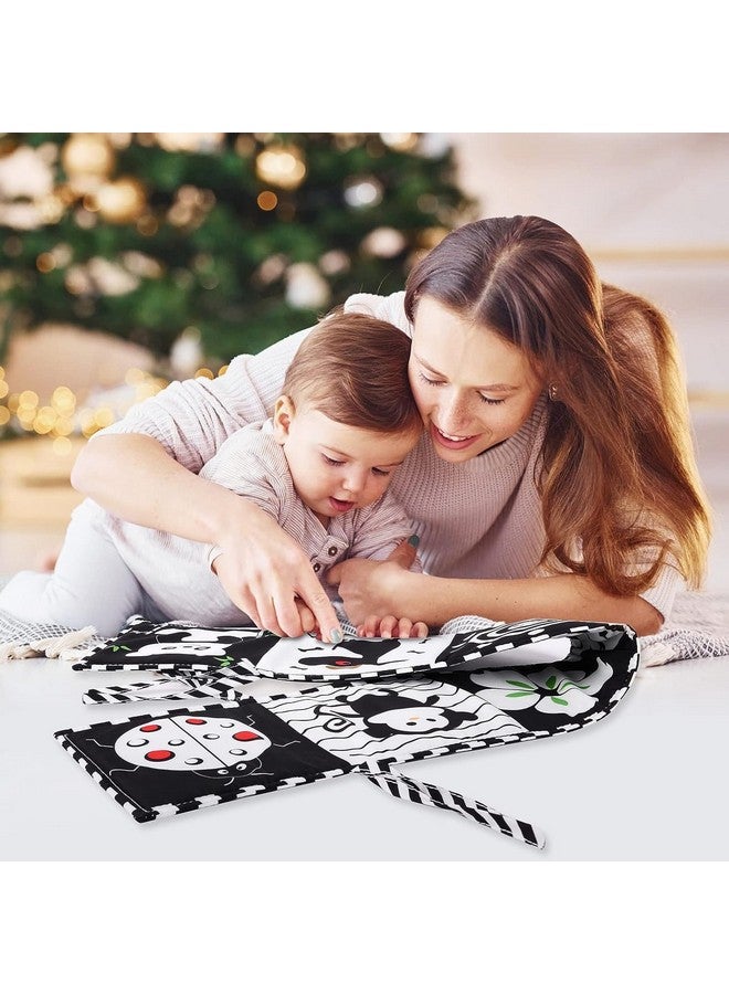 KolorFish Black and White Cloth Books High Contrast Baby Toys, 0-6 6-12 Months Soft Baby Book,Infant Tummy Time Toys,Baby Activity Crinkle Folding Educational Activity Suitable for Boys Girls (Bear) - Image 3