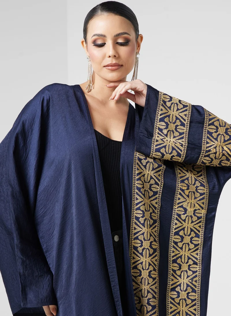 hayas closet Embroidered Button Detailed Abaya