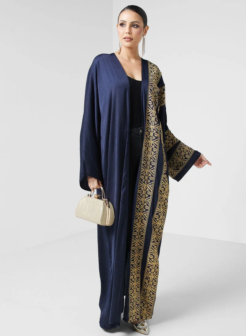 hayas closet Embroidered Button Detailed Abaya