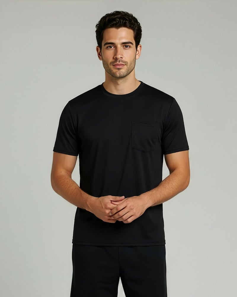 REALESSENTIALS Real Essentials 4 Pack: Men's Dry-Fit Short Sleeve Pocket Crew Performance Athletic T-Shirt-Set 1, XL - Image 2