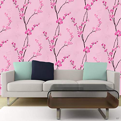 Wollzo Pink Flower with Rose Self Adhesive Wallpaper Sticker (45 x 500 cm Multicolor) - Image 4