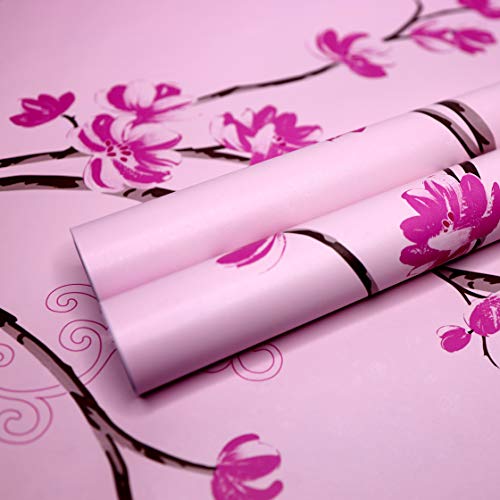 Wollzo Pink Flower with Rose Self Adhesive Wallpaper Sticker (45 x 500 cm Multicolor) - Image 1