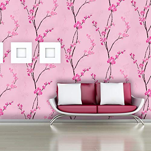 Wollzo Pink Flower with Rose Self Adhesive Wallpaper Sticker (45 x 500 cm Multicolor) - Image 2