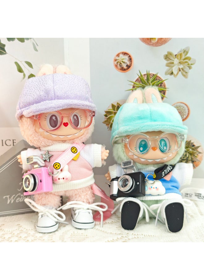 The Second Generation Labubu Plush Vinyl Blind Box Pendant Baby Clothes Replacement Sweater Duck Tongue Hat-Specifications:The First Generation And Second Generation Bull Cloth Pendant Baby Clothes (excluding Baby)-Color:Cloud Blue Sweatshirt + Blue Peaked Cap + Decorative Black Camera (excluding Baby)  - Image 2