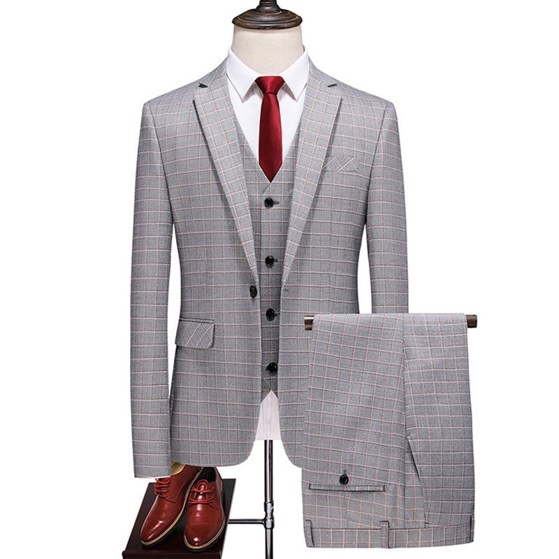 2022 Men'S Slim-Fit Gray Plaid Wool Suit Three-Piece Business Suit Wedding Banquet Business Suit - Image 2
