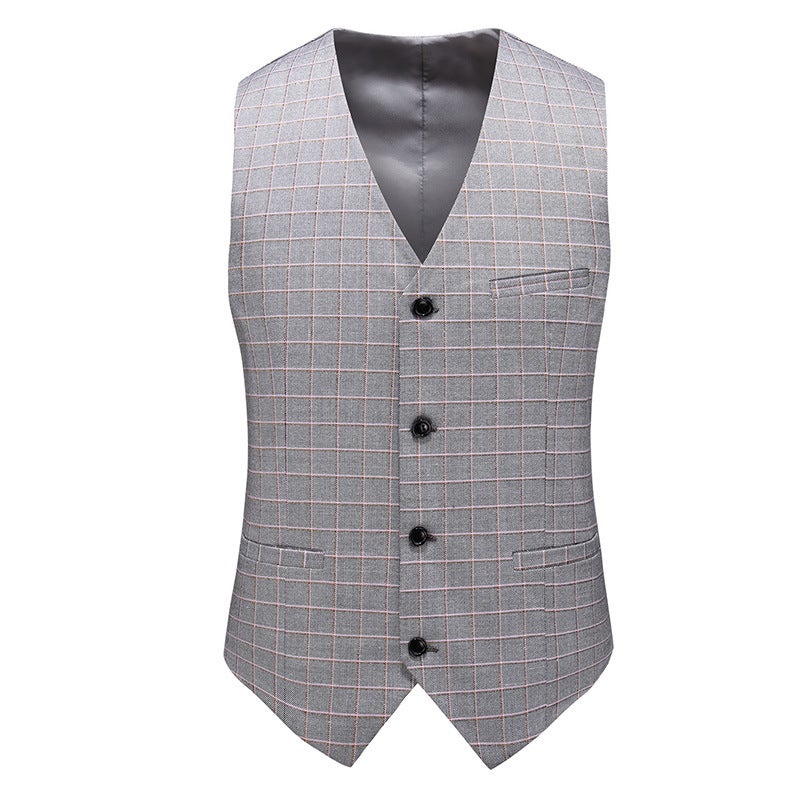 2022 Men'S Slim-Fit Gray Plaid Wool Suit Three-Piece Business Suit Wedding Banquet Business Suit - Image 1