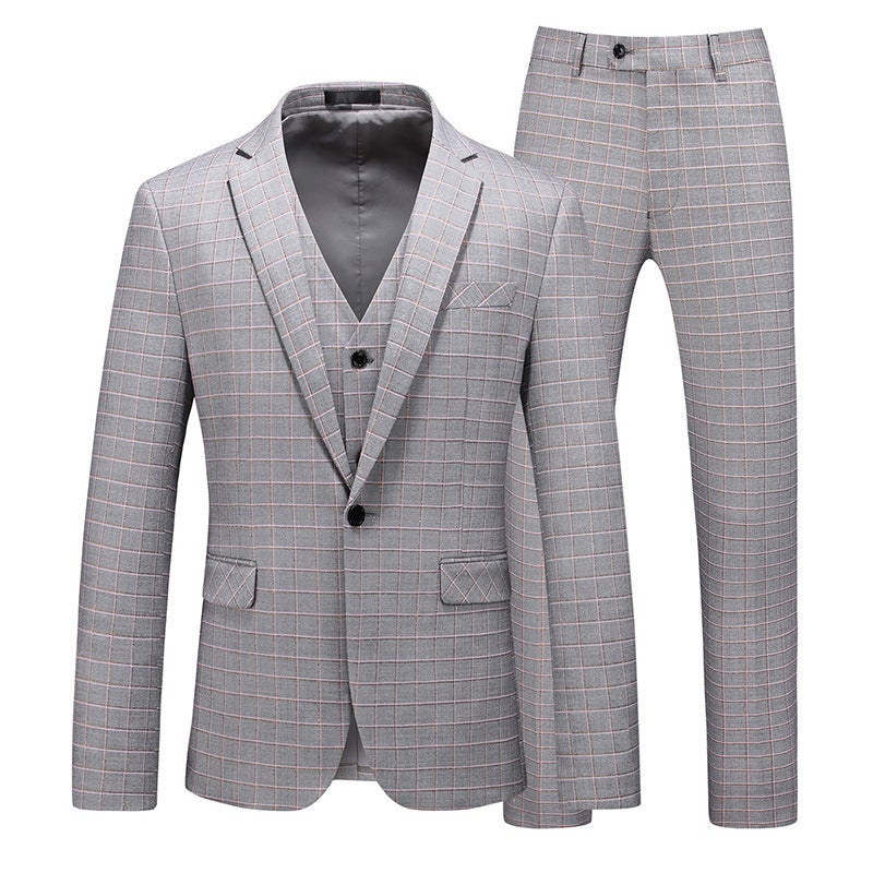 2022 Men'S Slim-Fit Gray Plaid Wool Suit Three-Piece Business Suit Wedding Banquet Business Suit - Image 3