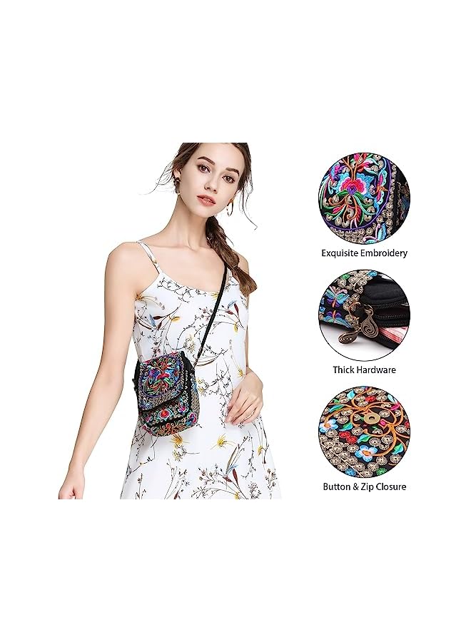 GoodHands Flowers Embroidery Canvas Crossbody Bag, Women Messenger Bag, Cellphone Pouch Purse - Image 5