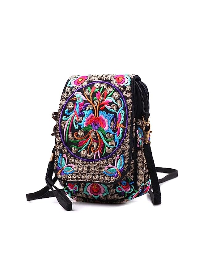 GoodHands Flowers Embroidery Canvas Crossbody Bag, Women Messenger Bag, Cellphone Pouch Purse - Image 2