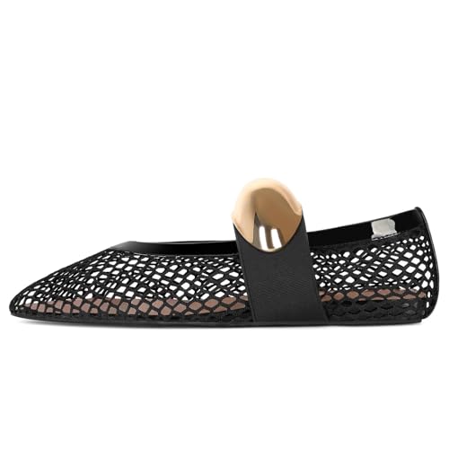 MICIFA Mesh Ballet Flats for Women Metal Decor Ballerina Mary Jane Flats Round Toe Buckle Casual Dress Ballet Flats Shoes BlackGold - Image 4