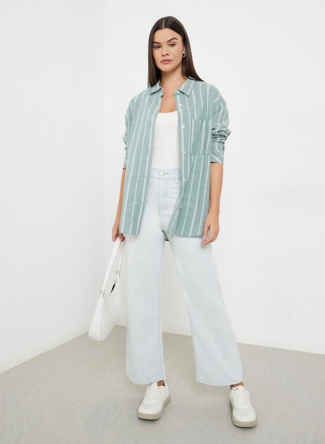 Styli Green Striped Oversized Shirt - Image 2