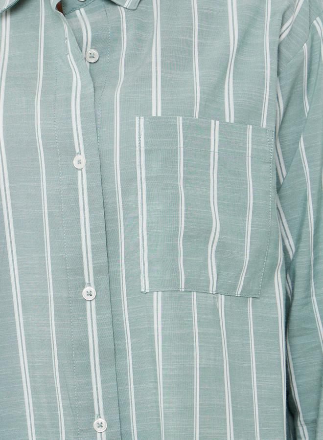 Styli Green Striped Oversized Shirt - Image 4