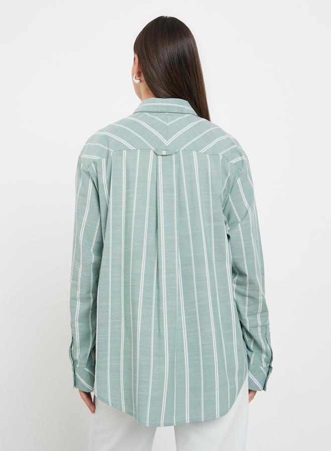 Styli Green Striped Oversized Shirt - Image 5