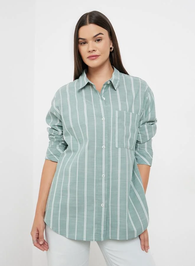 Styli Green Striped Oversized Shirt