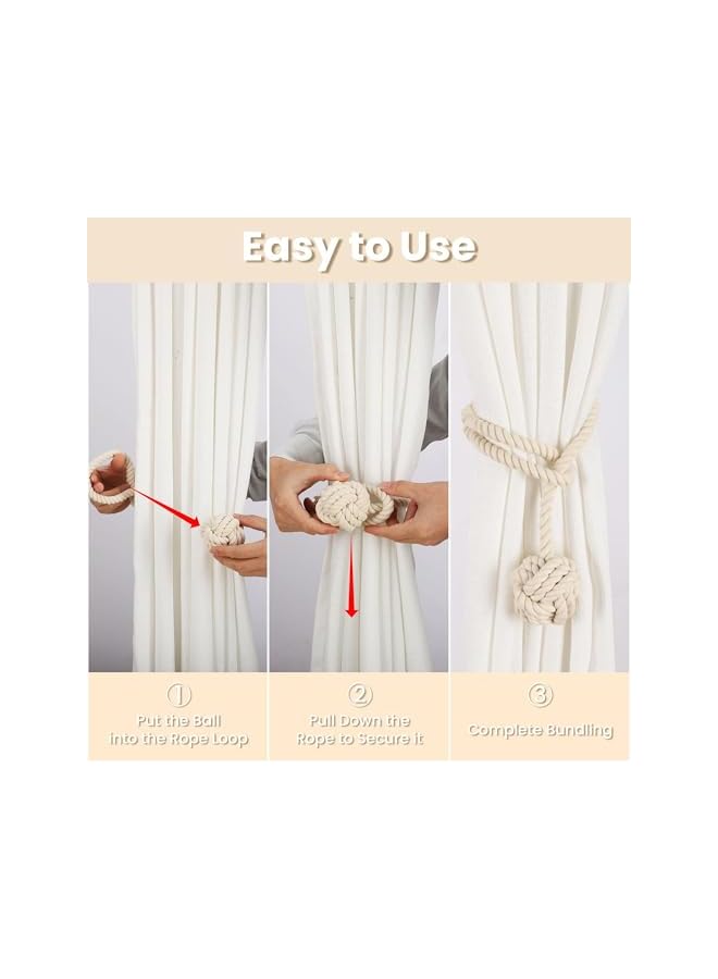 The Bros 2 Pack Curtain Tiebacks, Curtain Ties, Curtain Holders for Wall Drapes, Curtain Holdbacks, Curtain Tie Backs for Curtains Pull Backs, Drapery Tiebacks, Outdoor White Curtain Rope Tiebacks - Image 2
