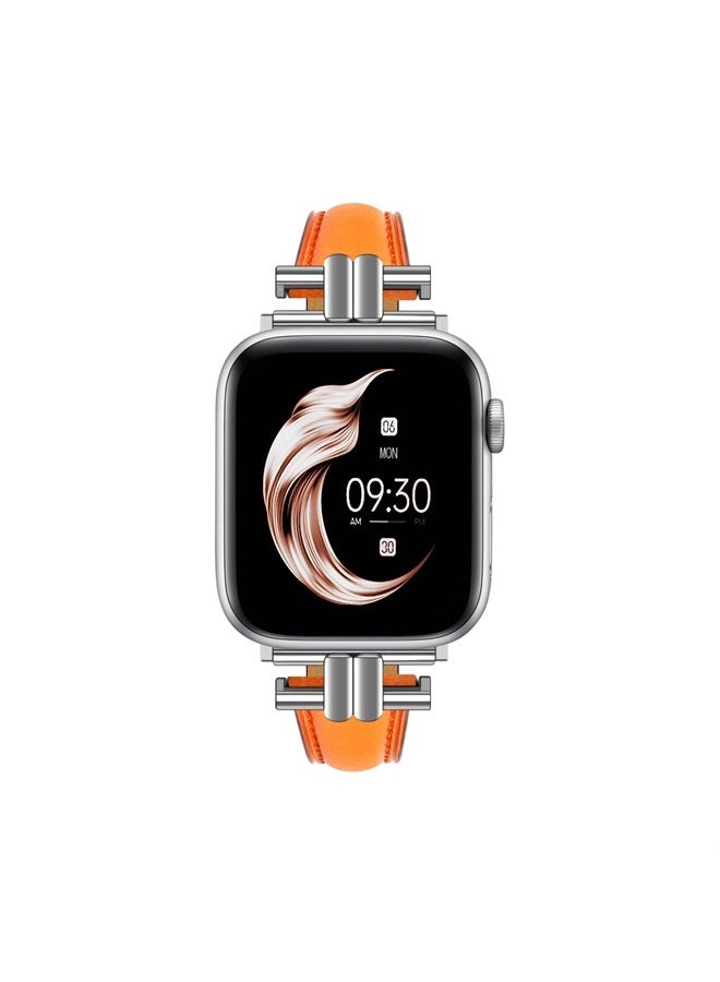 Leather Slim Band Compatible for Apple Watch 38mm 40mm 41mm Band,Genuine Orange Brown Leather I-Shape Watch Strap Bracelet with Stainless Buckle for iWatch Women Band Series 8 7 6 5 4 3 2 1 SE