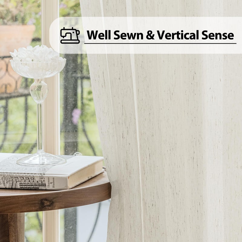 FMFUNCTEX Linen Sheer Side Door Curtains 40 Inches Long for Front Glass Door Patio Door Windows  Natural Flax Blend Small Sidelight French Door Curtain Panels with Tiebacks  2 Panels Rod Pocket - Image 4