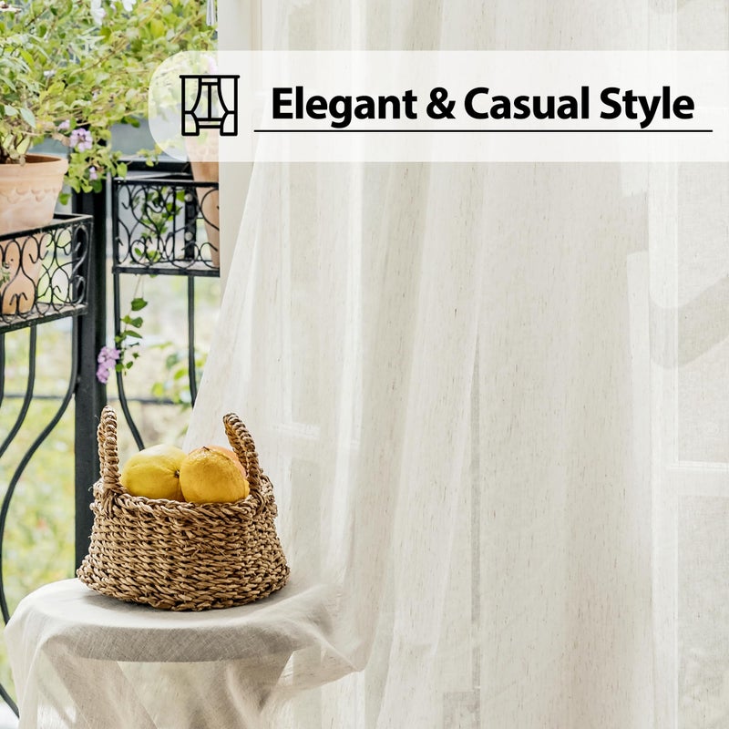 FMFUNCTEX Linen Sheer Side Door Curtains 40 Inches Long for Front Glass Door Patio Door Windows  Natural Flax Blend Small Sidelight French Door Curtain Panels with Tiebacks  2 Panels Rod Pocket - Image 3