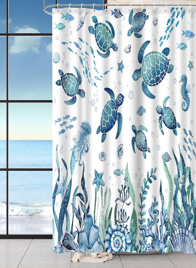 Lofaris Sea Turtle Shower Curtain Set, 4-Piece Blue Underwater World Bathroom Decor, Non-Slip Rugs, Ocean-Themed Coral Design - Image 4