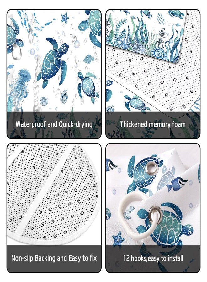 Lofaris Sea Turtle Shower Curtain Set, 4-Piece Blue Underwater World Bathroom Decor, Non-Slip Rugs, Ocean-Themed Coral Design - Image 5