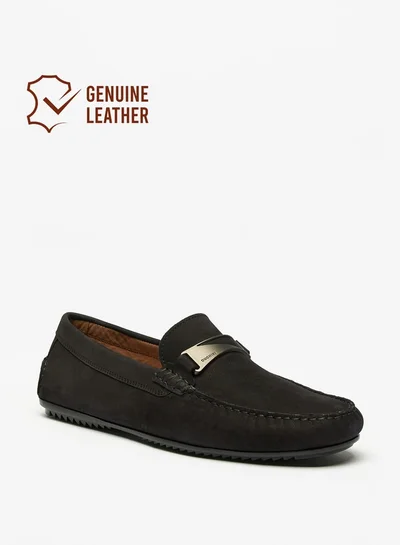 DUCHINI Men Textured Slip On Moccasins with Metallic Accent