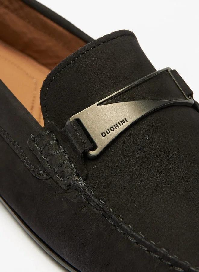 DUCHINI Men Textured Slip On Moccasins with Metallic Accent