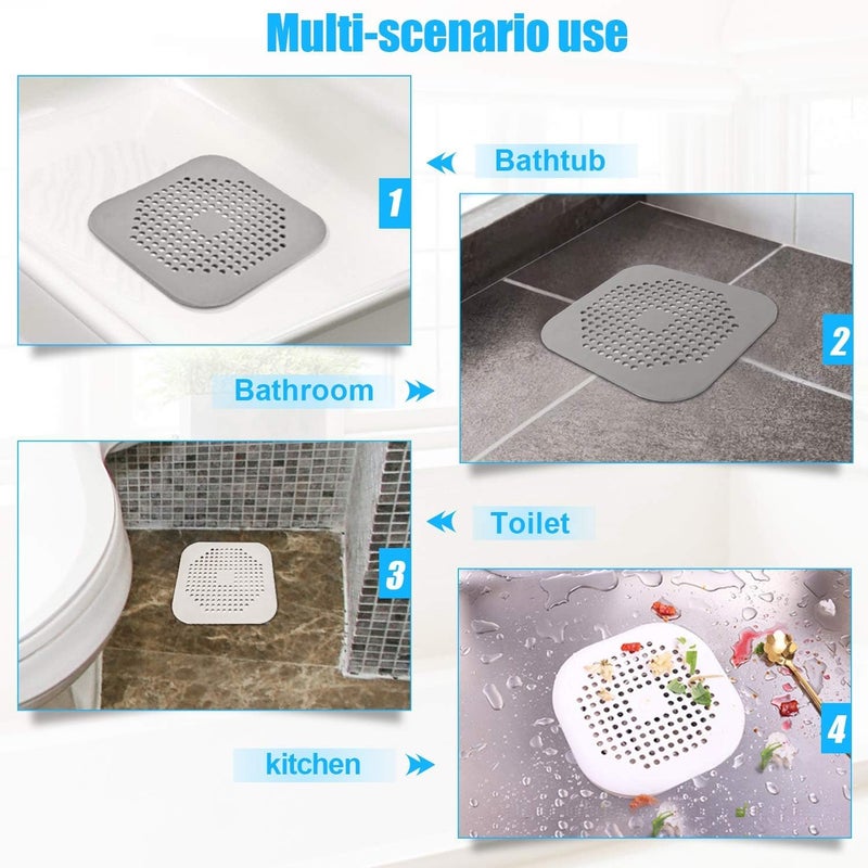 Revwd 2 Pcs Grey Hair Drain Catcher Square Drain Cover for Shower Silicone Hair Stopper with Suction Cup Suit for Bathroom Bathtub Kitchen. - Image 3