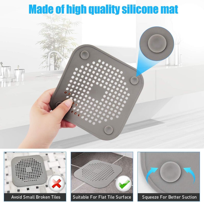 Revwd 2 Pcs Grey Hair Drain Catcher Square Drain Cover for Shower Silicone Hair Stopper with Suction Cup Suit for Bathroom Bathtub Kitchen. - Image 2