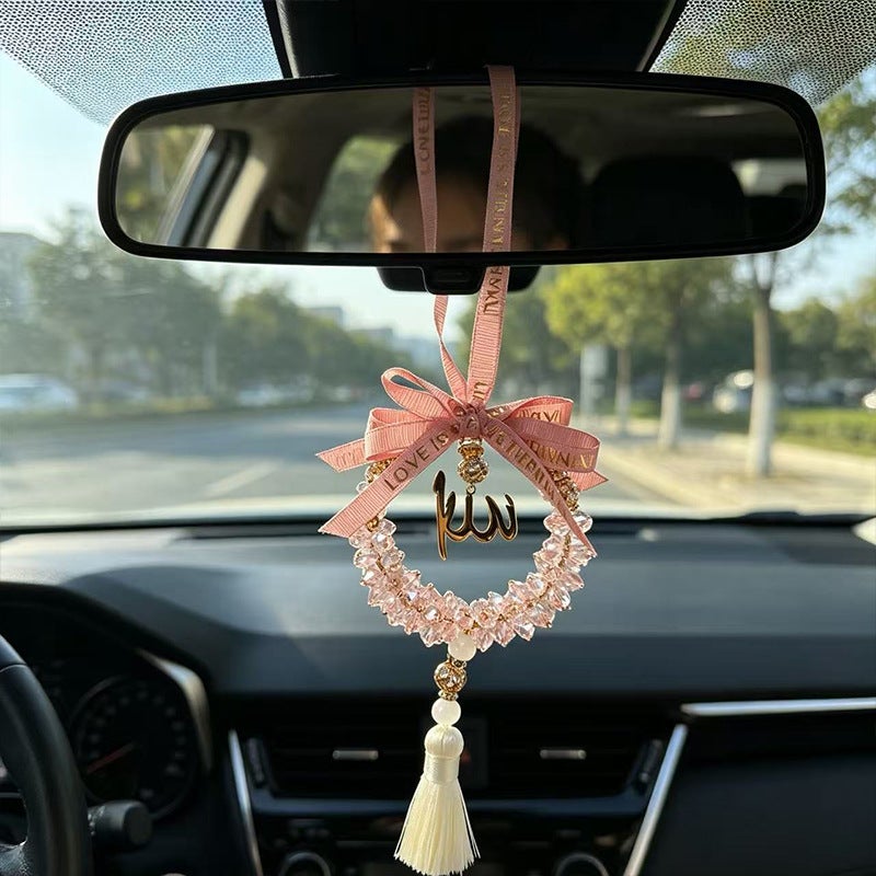 Multi-Faceted Crystal Bead Car Hanging Ornament with Tassel and Bow, Arabic Style - Image 5