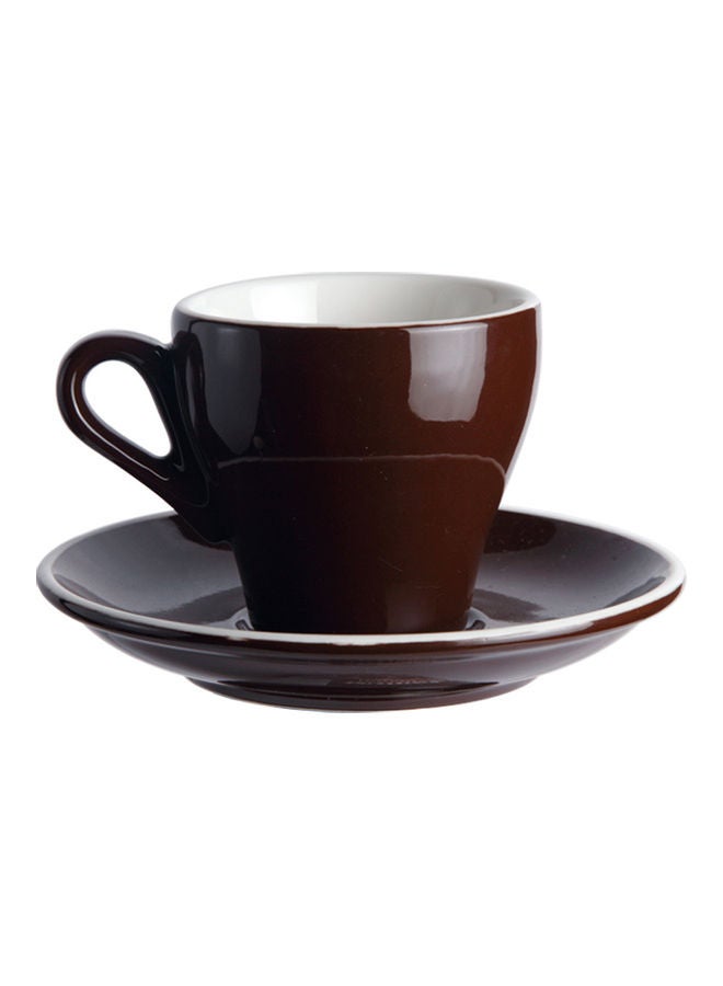 Sharpdo Glazed Coffee Cup And Saucer Brown/White 12.5 x 12.5 x 10.5cm - Image 2