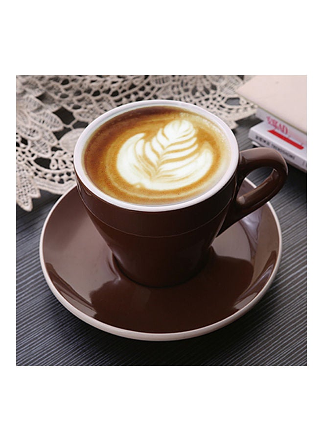 Sharpdo Glazed Coffee Cup And Saucer Brown/White 12.5 x 12.5 x 10.5cm - Image 1