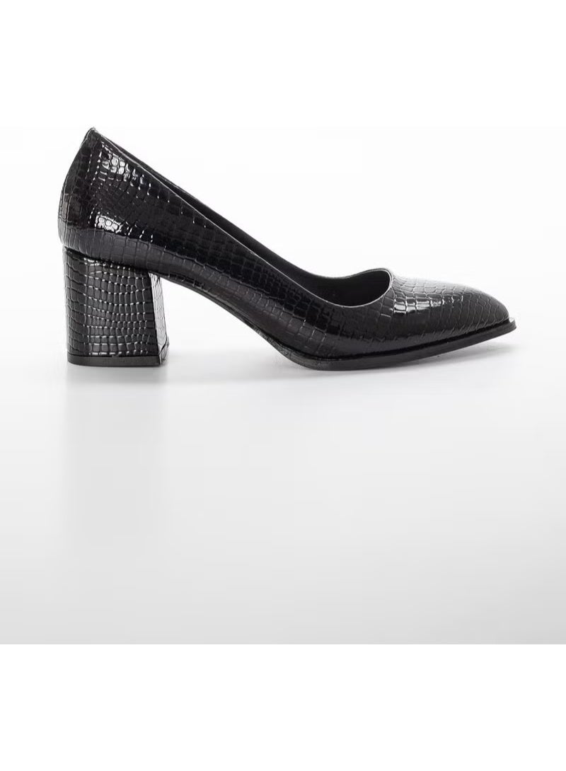 Slices Shoes Large Size Crocodile Patent Leather Black Patent Leather Women's Heeled Shoes - Image 2