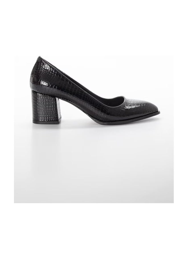 Slices Shoes Large Size Crocodile Patent Leather Black Patent Leather Women's Heeled Shoes - Image 1