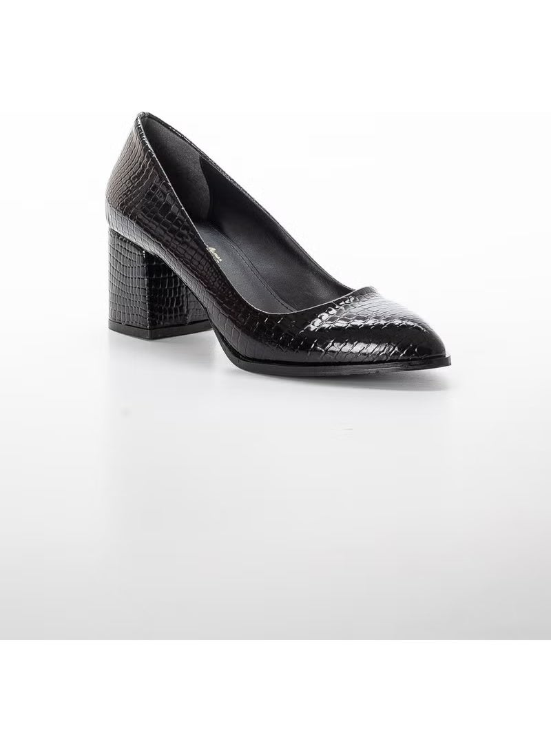 Slices Shoes Large Size Crocodile Patent Leather Black Patent Leather Women's Heeled Shoes - Image 4