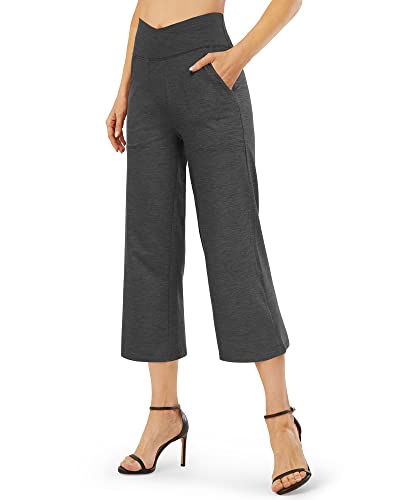 G4Free Capri Yoga Pants Loose Wide Leg Capris High Cross Waist Crop Pants for Yoga Dress Casual LoungeCharcoal HeatherL22 - Image 1