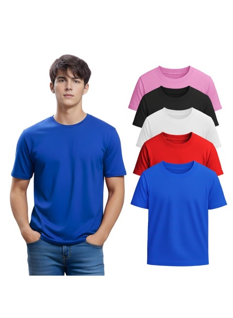 Pack of 5 Adult T-Shirts for Men's - Round Neck Short Sleeve Tshirt - 5-Pack Crew Neck Tshirt