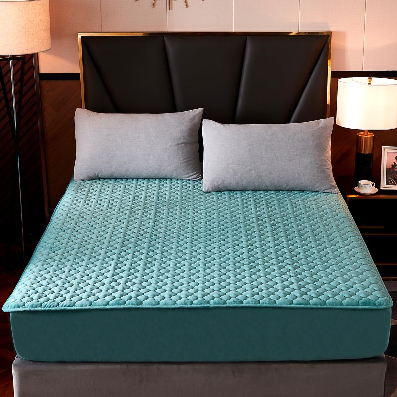 Pangzi Flannel Fitted SheetPlush Thicken Mattress Cover Warm Velvety Soft Heavyweight NonSlip Protective Cover Around Winter Warm Fuzzy Bottom Sheet TwinGreen