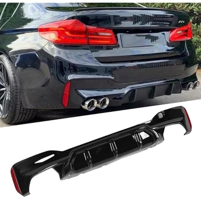 Luocute Rear Diffuser, Rear Bumper Lip Diffuser Quad Outlet with Tow Hook Cover for M Competition High Performance Strong Protection Replacement for 5 Series G30 G31 M Sport M5 (Glossy Black) - Image 5