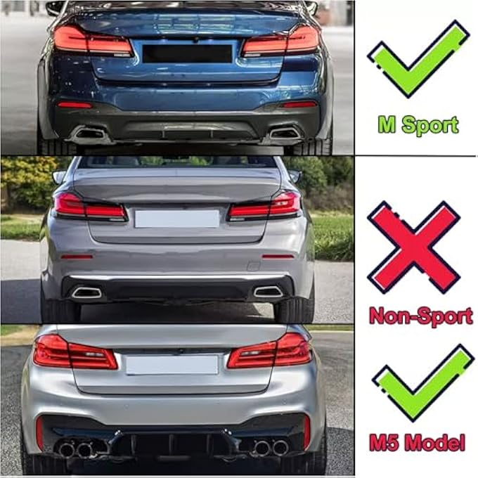 Luocute Rear Diffuser, Rear Bumper Lip Diffuser Quad Outlet with Tow Hook Cover for M Competition High Performance Strong Protection Replacement for 5 Series G30 G31 M Sport M5 (Glossy Black) - Image 2