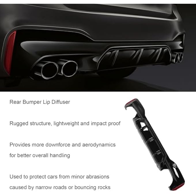 Luocute Rear Diffuser, Rear Bumper Lip Diffuser Quad Outlet with Tow Hook Cover for M Competition High Performance Strong Protection Replacement for 5 Series G30 G31 M Sport M5 (Glossy Black) - Image 3