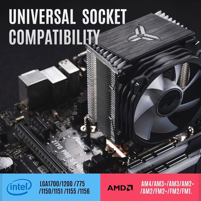 إكسفور مبرد هواء لوحدة المعالجة المركزية، CR1400 RGB مع 4 أنابيب حرارية، مروحة CPU RGB 126 مم، مراوح PWM قابلة للإزالة 92 مم، مزامنة ضوء ARGB مع اللوحة الأم، موصل RGB 5V 4-pin لوحدة المعالجة المركزية AMD Ryzen/Intel LGA 1700 115X، أسود - Image 2