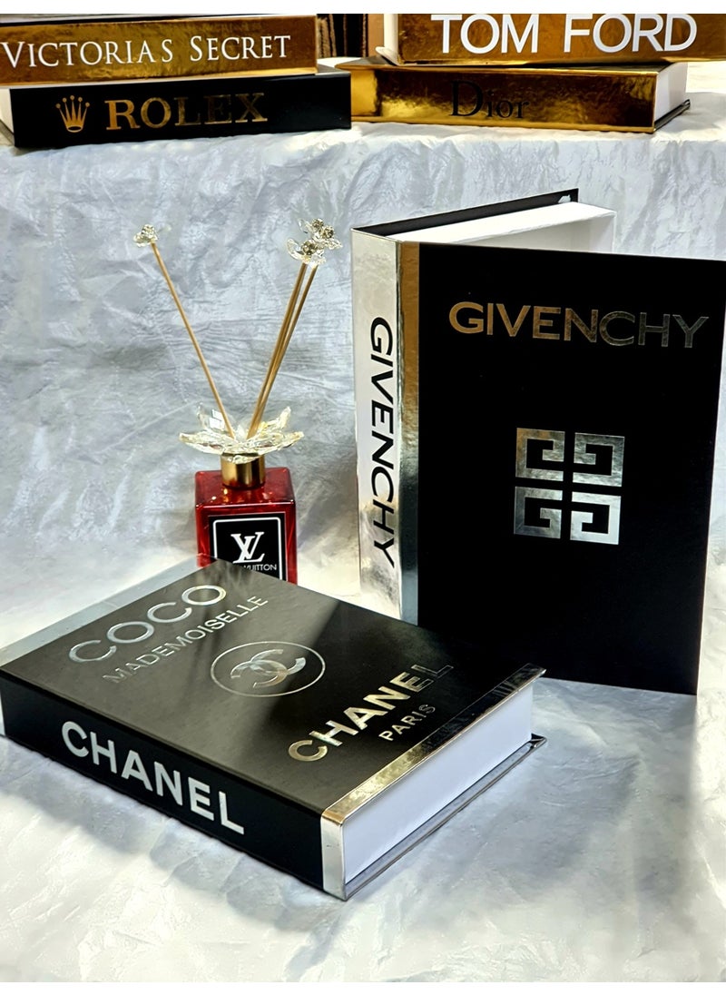 Lovely Book & Book مجموعة كتب جميلة وصندوق كتب مزخرف مكون من قطعتين من جيفنشي وشانيل، صندوق مزخرف باللونين الأسود والفضي  - Image 1