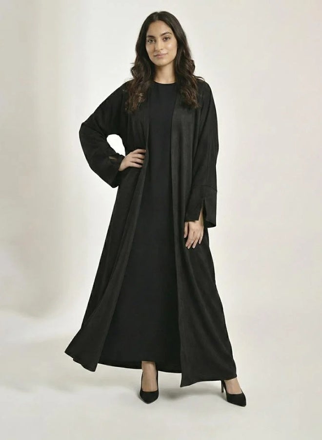 عبايات حوراء عباية سوداء شتوية بقماش الشامواه - Image 5