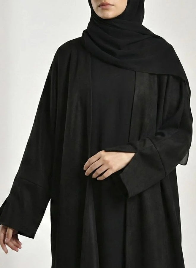 عبايات حوراء عباية سوداء شتوية بقماش الشامواه - Image 3