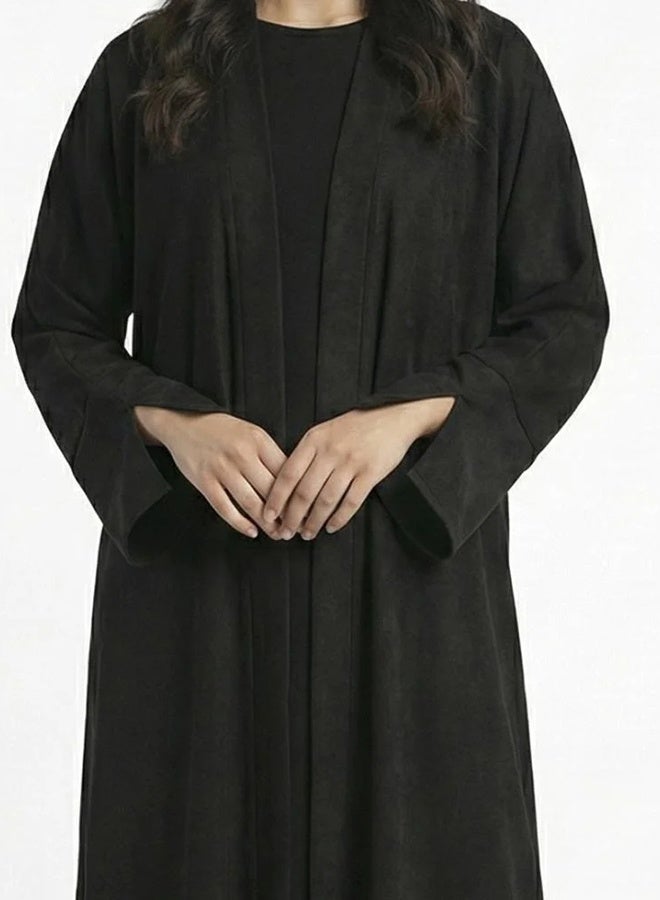 عبايات حوراء عباية سوداء شتوية بقماش الشامواه - Image 4