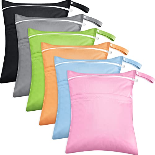 Kenning 6 Pack Wet Dry Bags Waterproof Reusable Cloth Diaper Storage Pouches with Double Zipper Compartments for Swimsuits Gym Travel Beach Pool Daycare Wet Clothes - Image 1