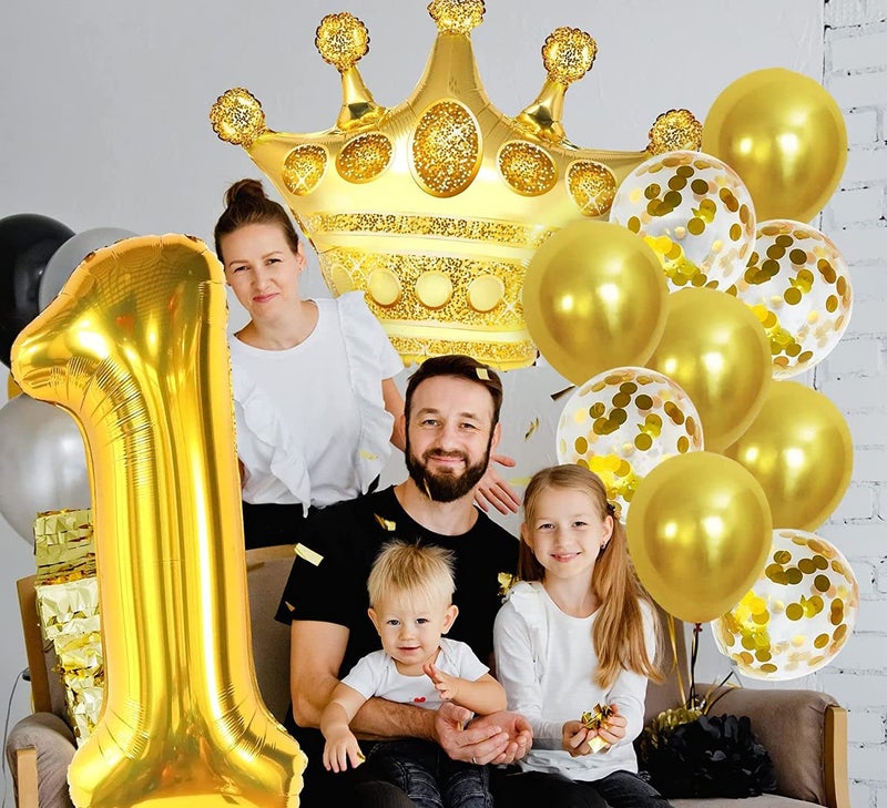 Lazybeee Gold 1 Balloon for First Birthday - 32-Inch, Pack Of 12 | Crown Balloons | Number 1 Balloon for First Birthday Decorations for Girl Boy | 1St Birthday Girl Decoration, First Birthday Rubber - Image 5