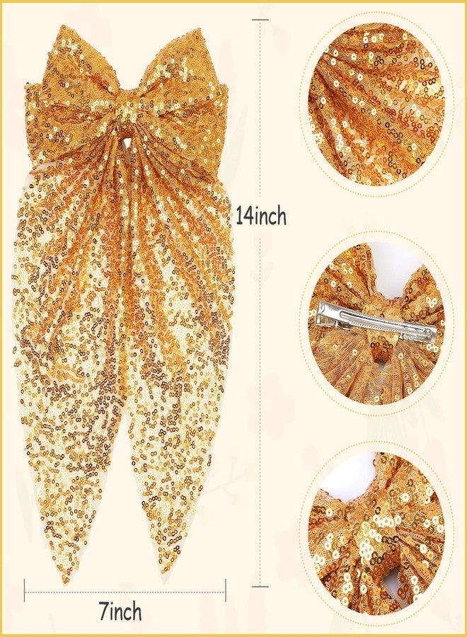 Ayesha 3Pcs Big Glitter Hair Bows for Women Girls 8 Inch Sequin Hair Bows Clips Black/Sliver/Gold Bows Sparkly Coquette Bows Style Hair Accessories - Image 5