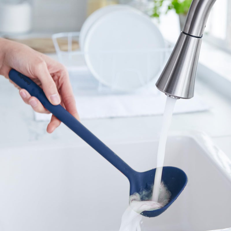 GreenPan Silicone Ladle, Soup Mixing Stirring Serving, Cooking Kitchen Utensil, Flexible Rubber Nonstick Cookware, Rigid Steel Core, Heat-Resistant, Anti-Slip Handle, BPA-Free, Dishwasher Safe, Blue - Image 3